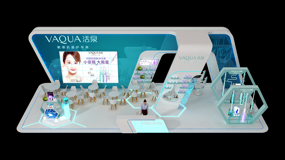VAQUA活泉|美博会展台设计搭建施工现场01